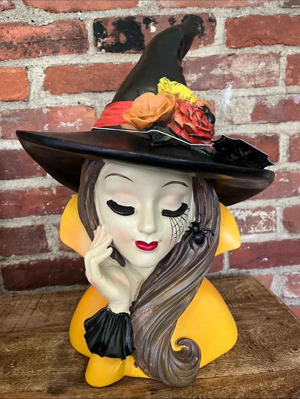 Bella Luxx Black Witch Hat with Yellow, Orange and Red Floral Accent